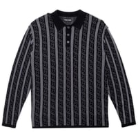 PASSPORT PATTONED KNIT POLO LONG SLEEVE - BLACK