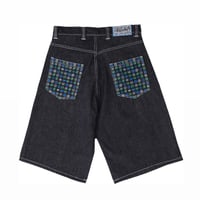 ADWYSD BACK POCKET PRINT DENIM SHORTS BLACK