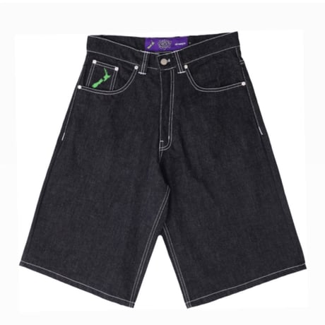 ADWYSD BACK POCKET PRINT DENIM SHORTS BLACK