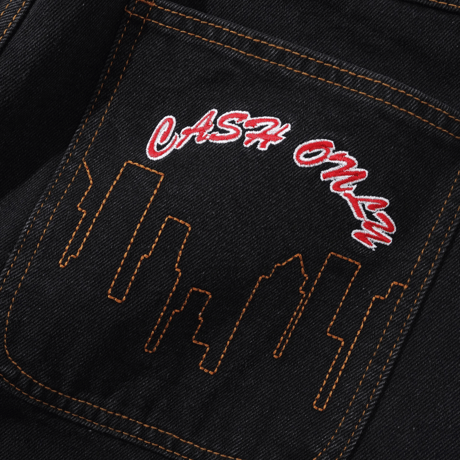 CASH ONLY LOGO BAGGY DENIM SHORTS WASHED BLACK