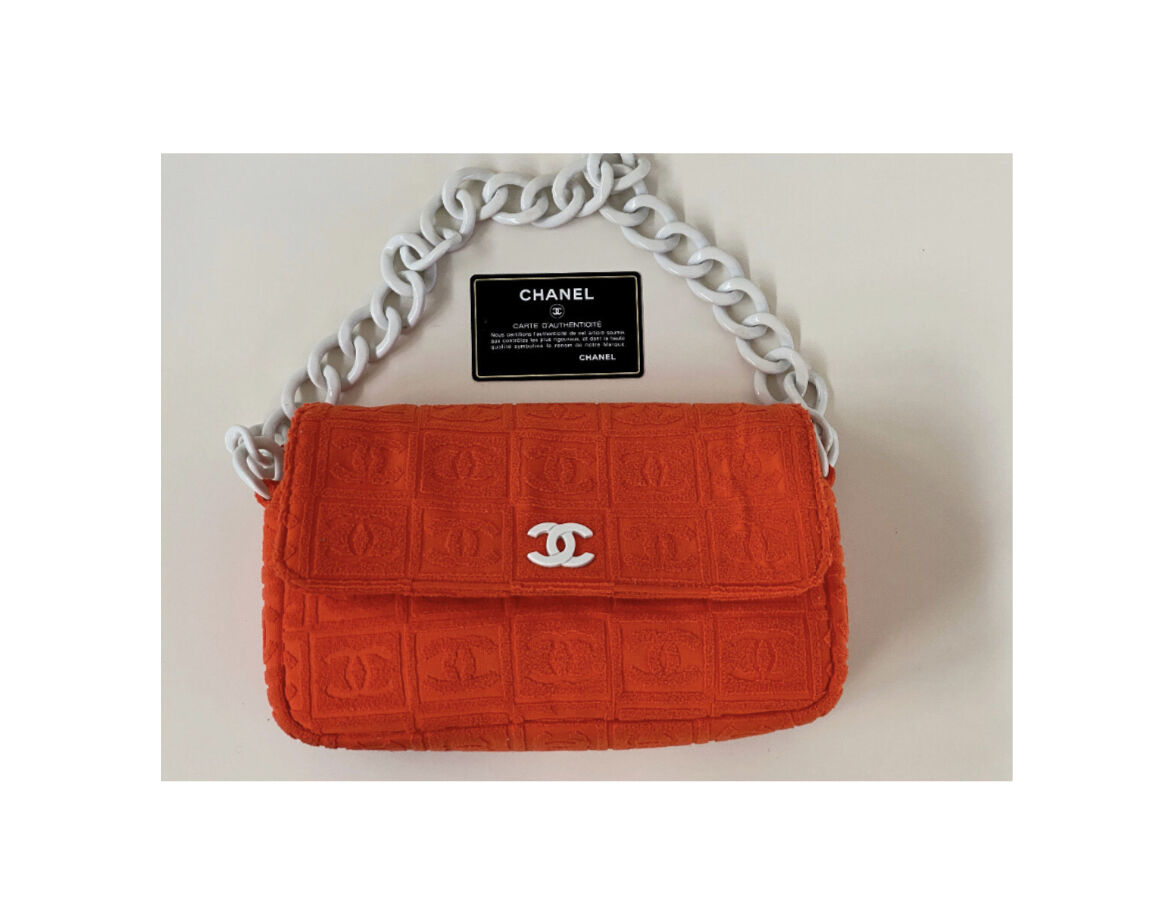 CHANEL VINTAGE CC ORANGE TERRY CLOTH CLASSIC FL
