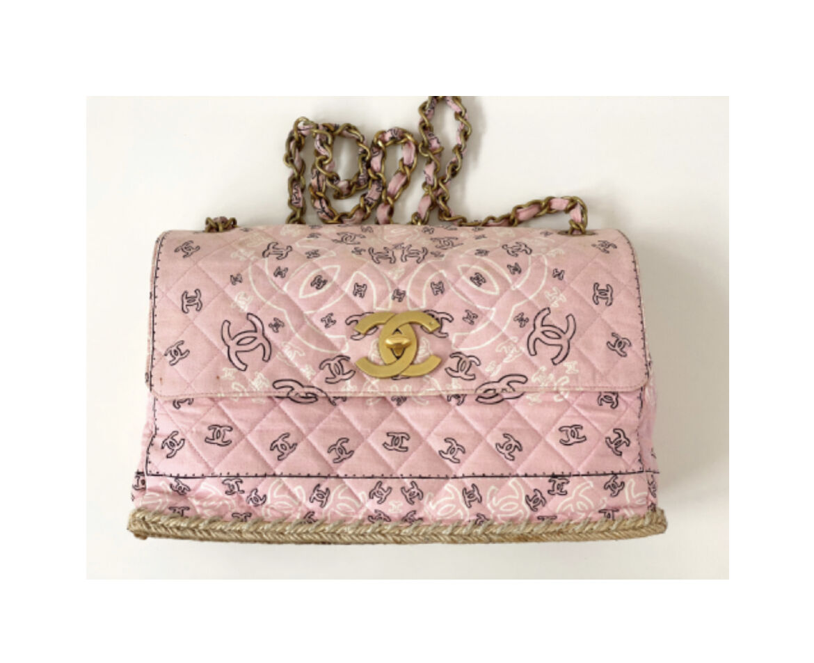 Chanel vintage特大ピンクキャンバス円形ペンダントハンドバッグ超レア