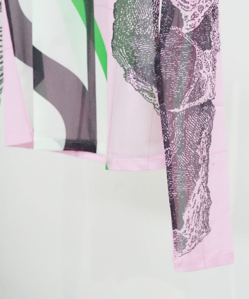 YOHEI OHNO】Graphic mesh top PINK | abundantism YOHEI OHNO】Graphic mesh top PINK | abundantism