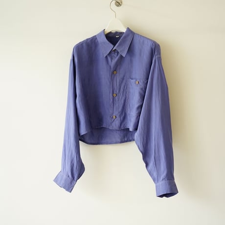 【used】remake silk short shirt -purple blue-