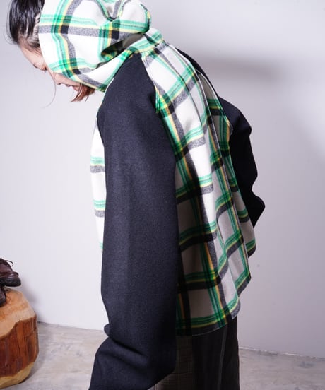 【WATARU TOMINAGA】melton hoodie / plaid black
