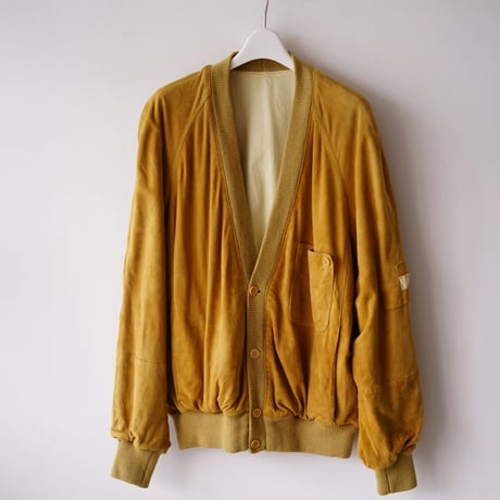 【used】ITALY  leather suede cardigan / camel