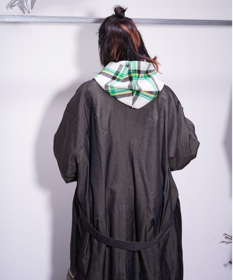 【WATARU TOMINAGA】melton hoodie / plaid black