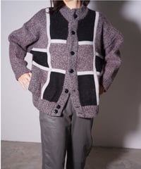 【Vintage】80's〜  blocking knit cardigan made in Italy