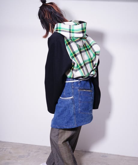 【WATARU TOMINAGA】melton hoodie / plaid black