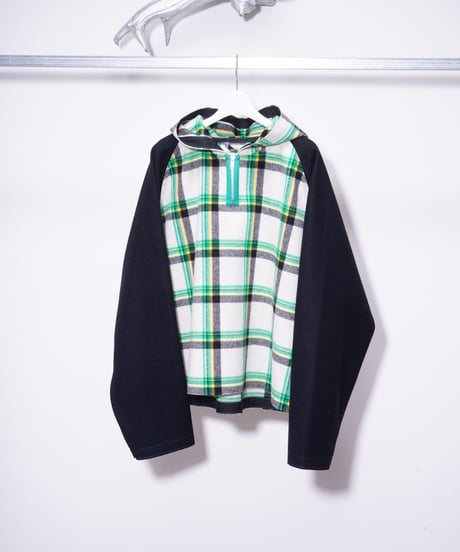 【WATARU TOMINAGA】melton hoodie / plaid black