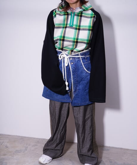 【WATARU TOMINAGA】melton hoodie / plaid black