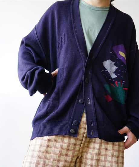 【used】net pattern post modern cardigan