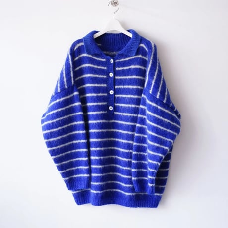 【used】hand knitting mohair boarder knit shirt