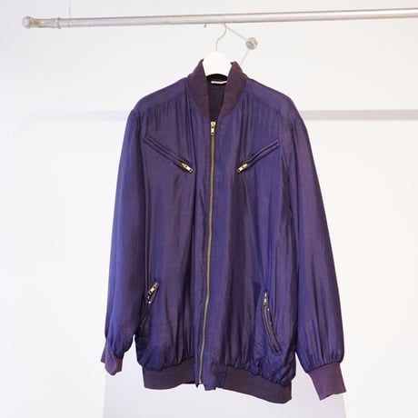 【used】  zip up silk padding blouson