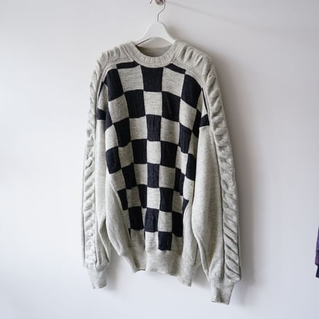 【used】90's flag check design sweater