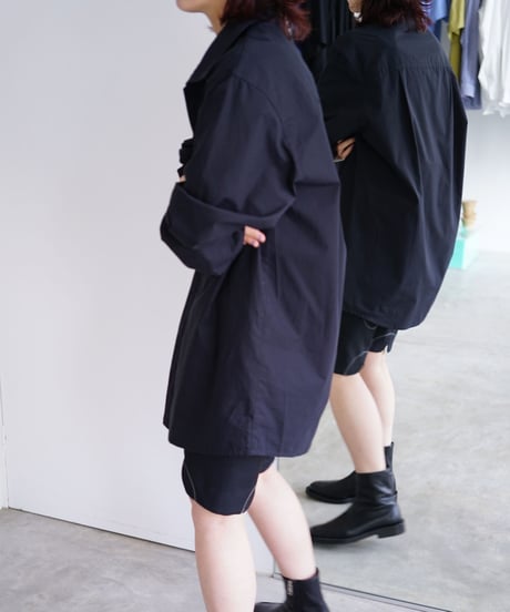 【THE HINOKI】Organic Cotton Poplin Stand Collar Shirt［black］