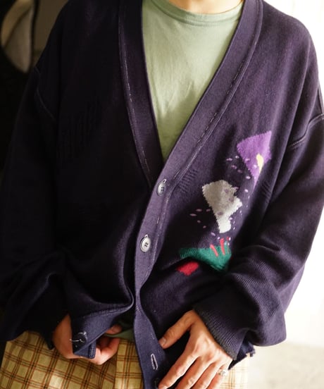 【used】net pattern post modern cardigan