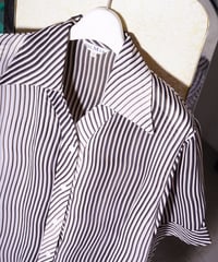 【Vintage】Italy open collar stripe sheer shirt