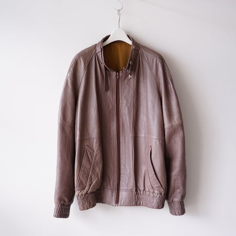 【used】French 90's full zip raglan sleeves design leather jacket