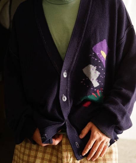 【used】net pattern post modern cardigan