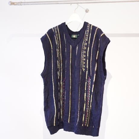 【used】knitting stripe design knit VEST