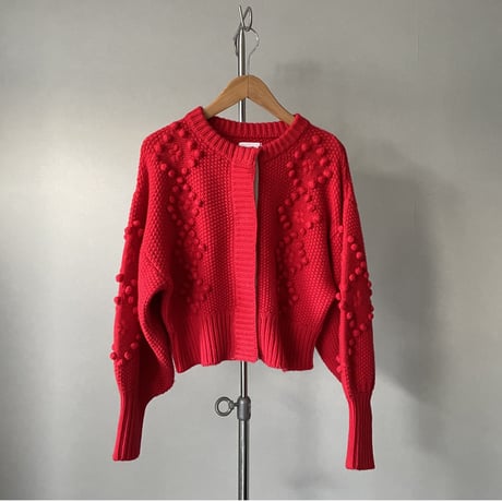 【HOLIDAY】 WOOL CASHMERE PONPON KNIT CARDIGAN  ［RED］
