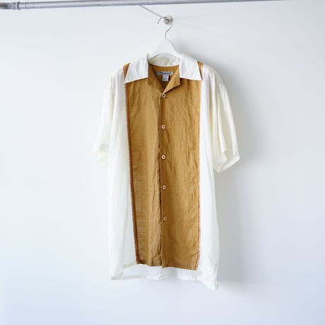 【used】90's switching stitch open collar shirt