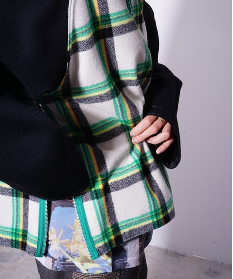 【WATARU TOMINAGA】melton hoodie / plaid black