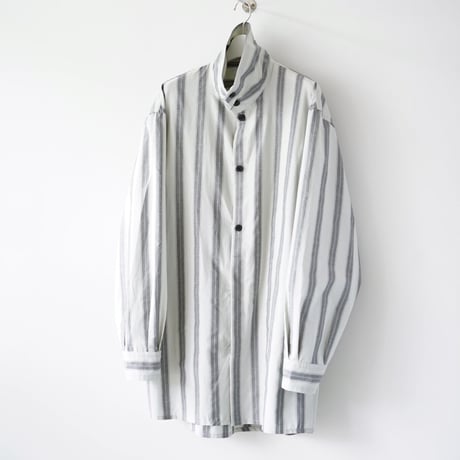 【THE HINOKI】Organic Cotton Poplin Stand Collar Shirt［GRAY STRIPE］
