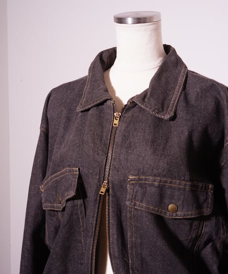 【remake】90's double zip blousing denim dress