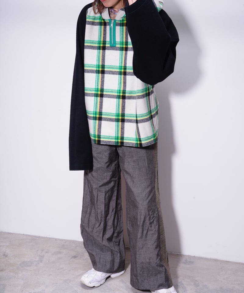 WATARU TOMINAGA】melton hoodie / plaid black | 