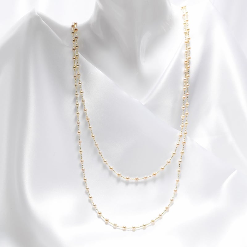 Silver アコヤベビー＆ケシパールシャンパンカラーネックレス 4.0mm珠