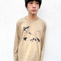 モンドくんロングスリーブシャツ｜しどけない猫｜サンドカーキ