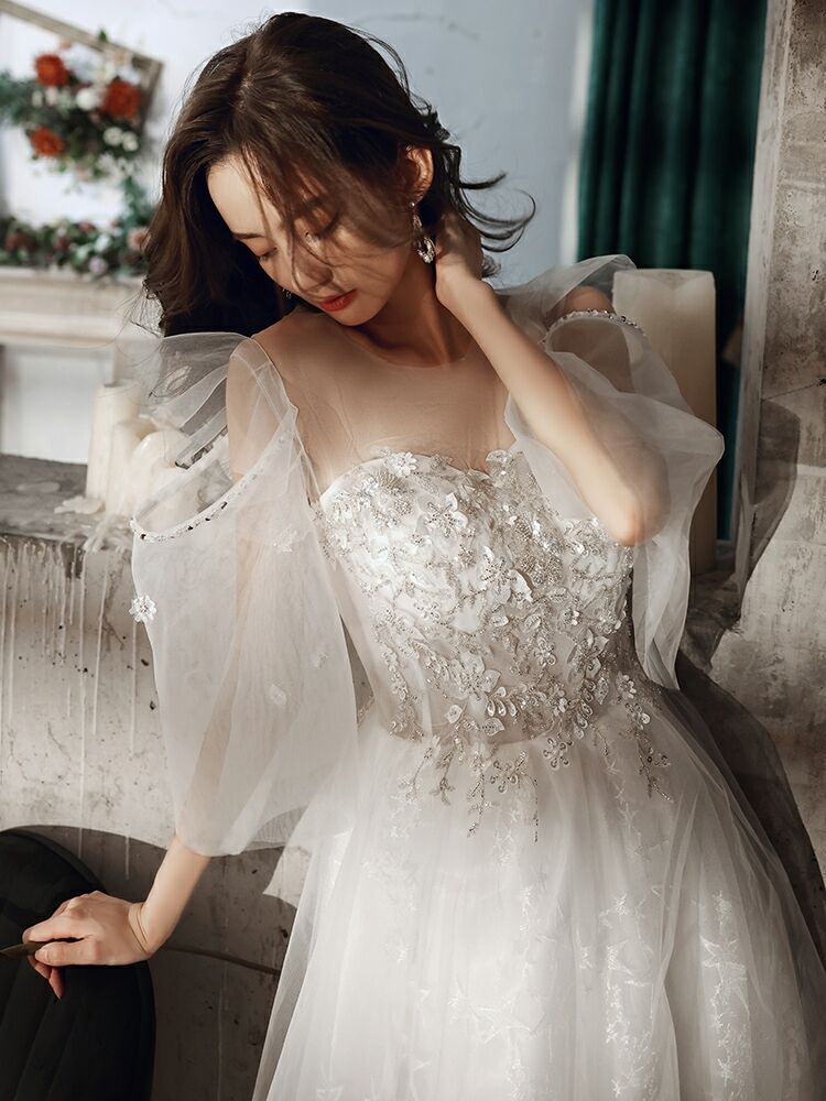 ブライダルドレス スレンダー ハイネック お呼ばれ 花嫁 052855  