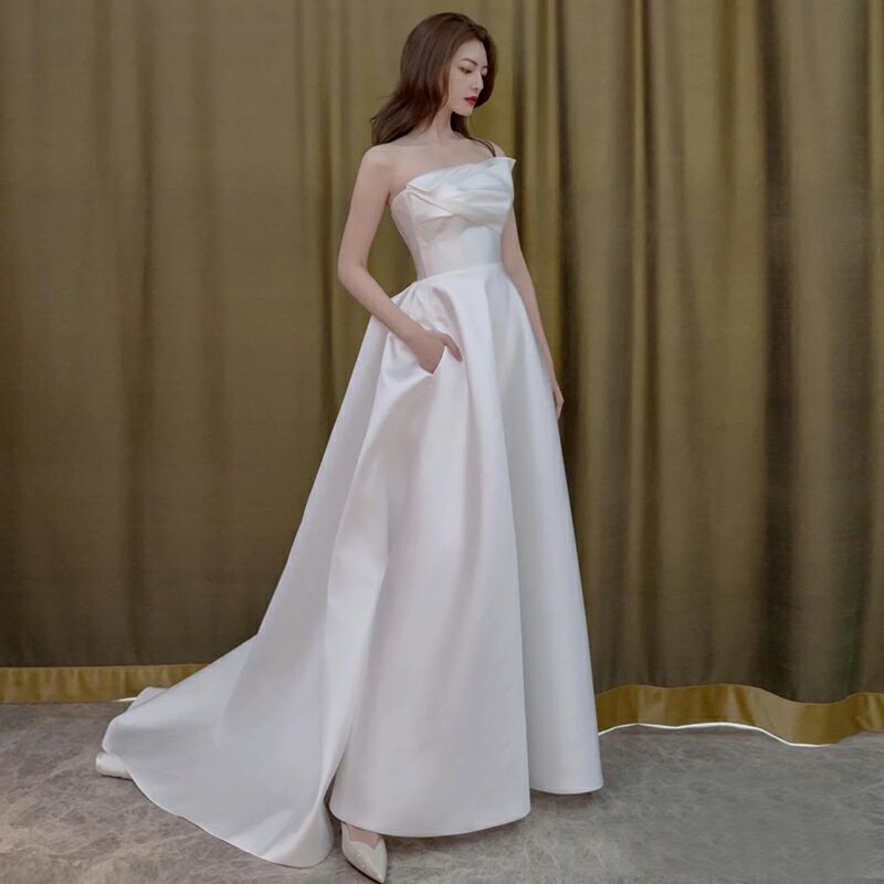 ブライダルドレス Aライン ロング ウェディング オフショルダー 052629  