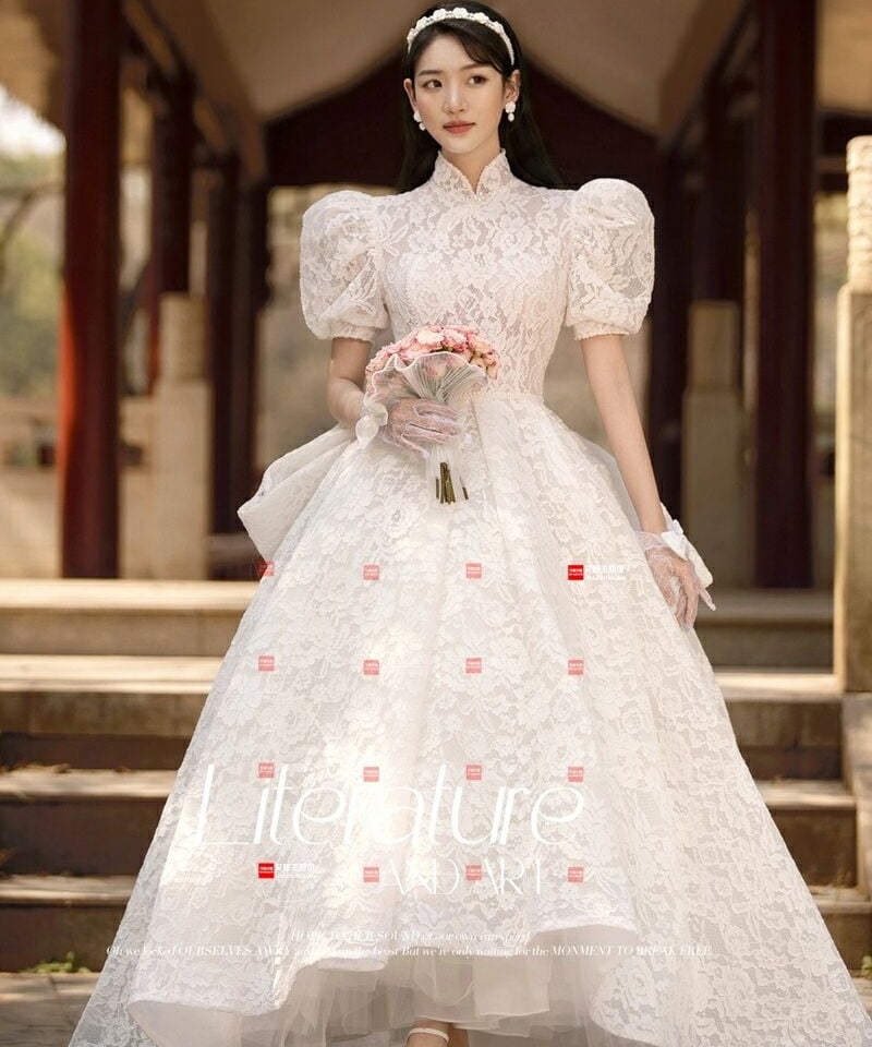 ブライダルドレス プリンセス パフスリーブ ウェディング 052654