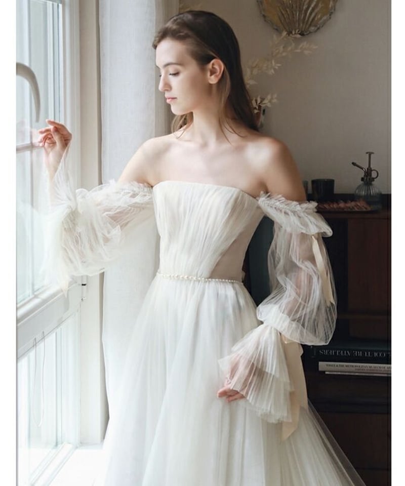 ブライダルドレス スレンダー オフショルダー 長袖 ウェディング  