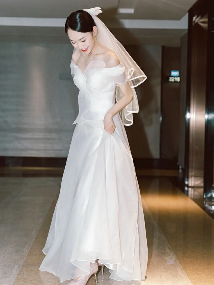 ブライダルドレス Aライン オフショルダー 半袖 ウェディング 052805  