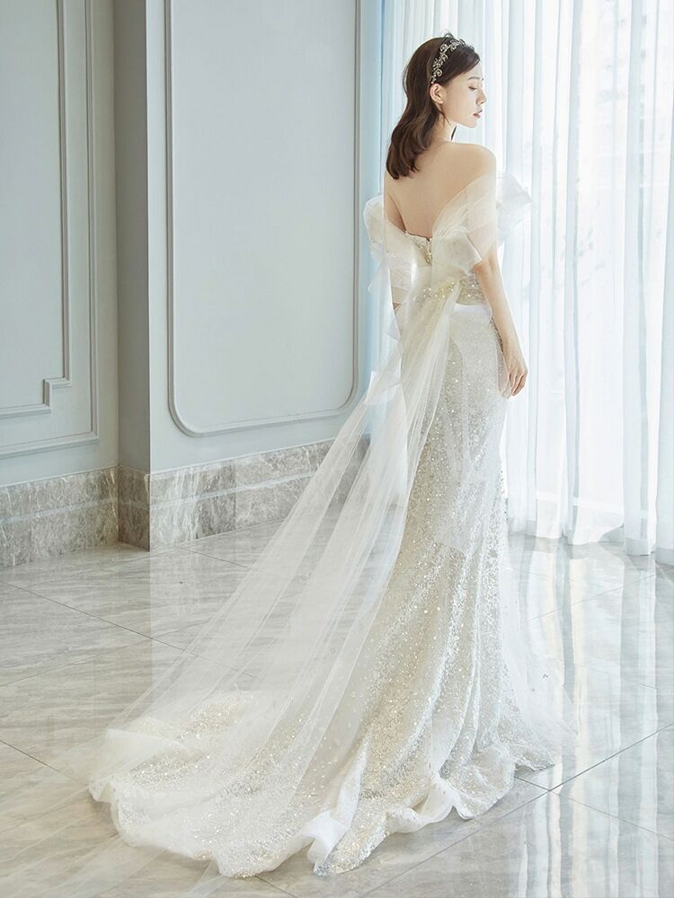 ブラダルドレス マーメイド 背中見せ オフショルダー ウェディング  