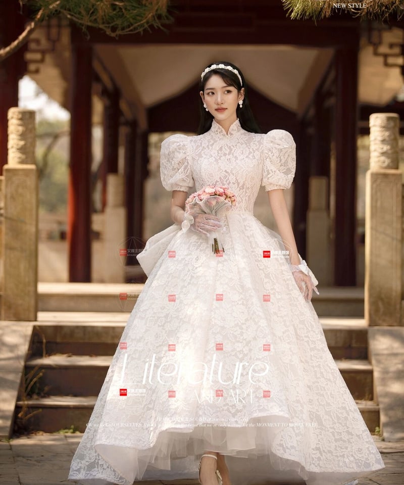 ブライダルドレス プリンセス パフスリーブ ウェディング 052654