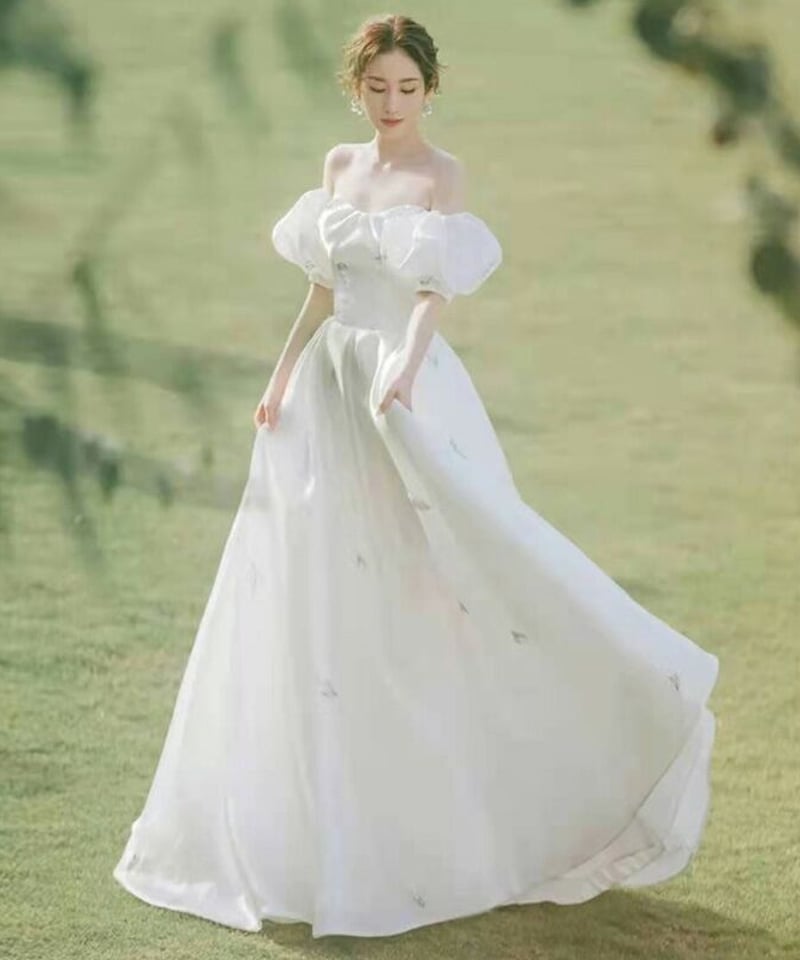 ブライダルドレス ベルライン オフショルダー 半袖 052819  