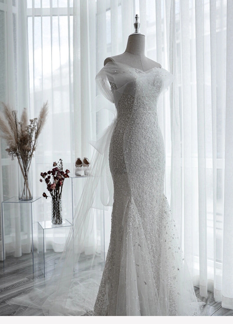 ブラダルドレス マーメイド 背中見せ オフショルダー ウェディング  