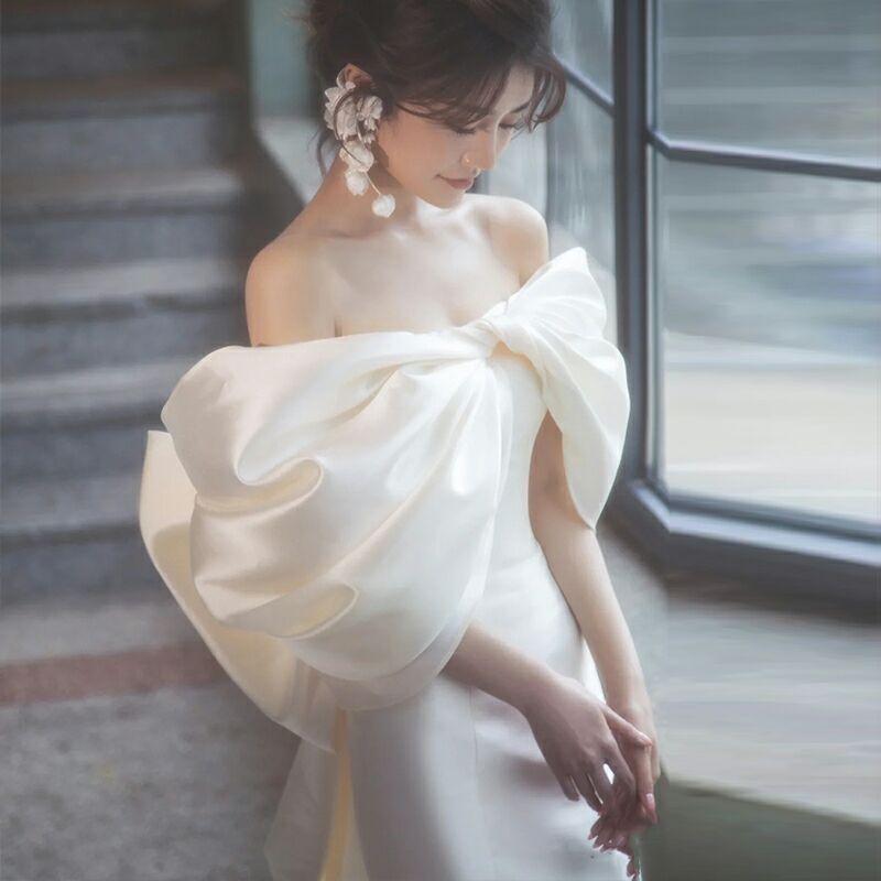 ブライダルドレ スエンパイア リボン オフショルダー 花嫁 052904  