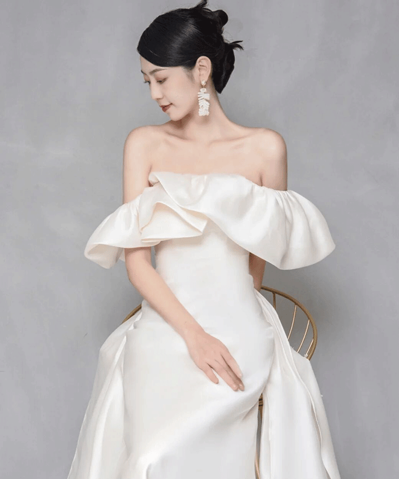 ブライダルドレス エンパイア オフショルダー 半袖 ウェディング  