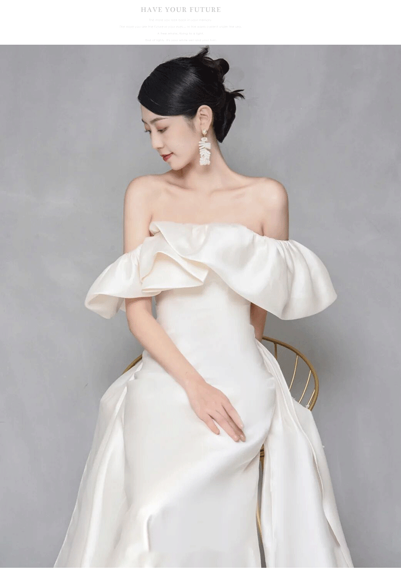 ブライダルドレス エンパイア オフショルダー 半袖 ウェディング  