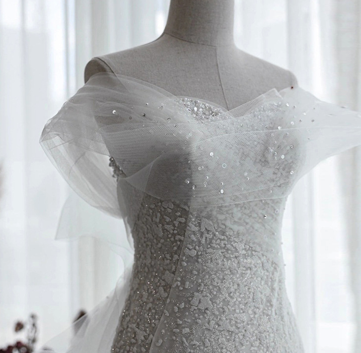 ブラダルドレス マーメイド 背中見せ オフショルダー ウェディング  