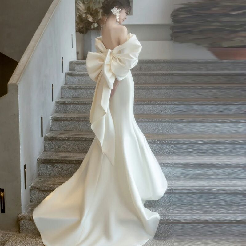 ブライダルドレ スエンパイア リボン オフショルダー 花嫁 052904  