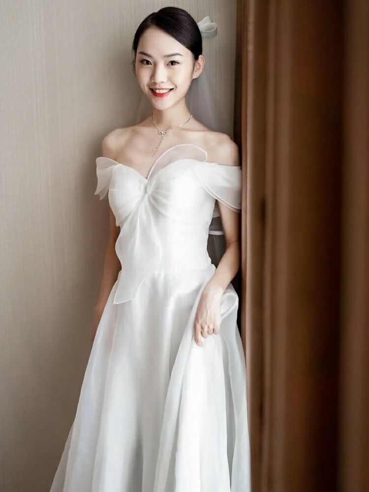 ブライダルドレス Aライン オフショルダー 半袖 ウェディング 052805  