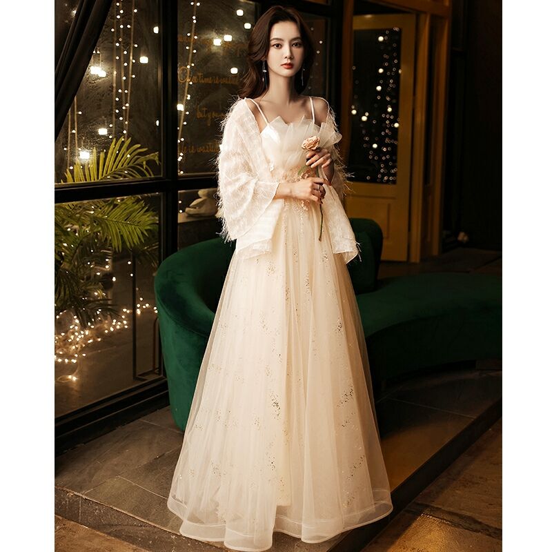 ブライダルドレス ベルライン ノースリーブ スリム ウェディング  