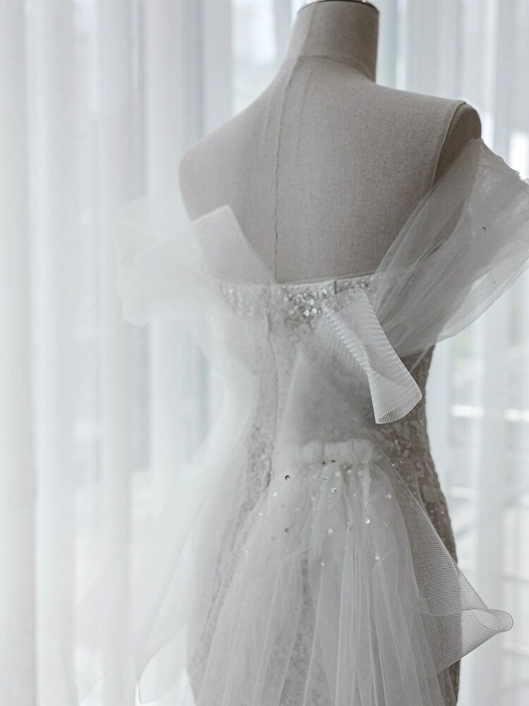 ブラダルドレス マーメイド 背中見せ オフショルダー ウェディング  